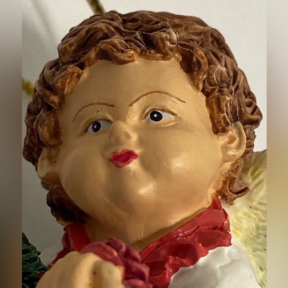 Vintage Cherub Christmas Angel Holiday Ornament wreath rosebud baby angel wings - Picture 2 of 13